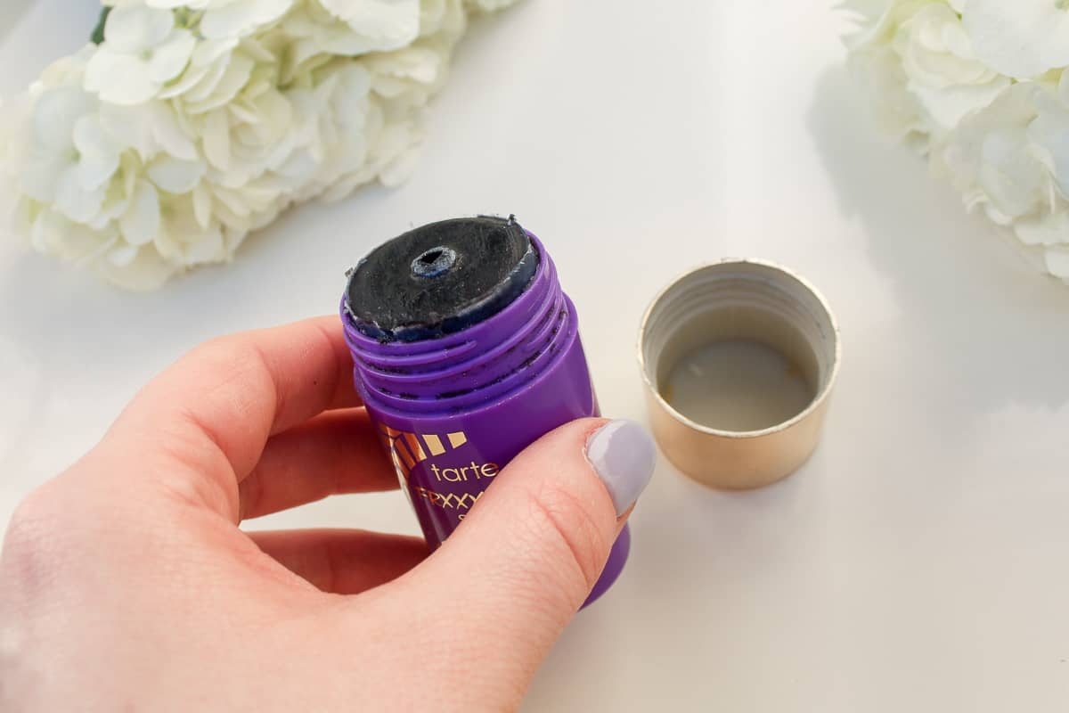 The inside of the Tarte Frxxxtion Stick.