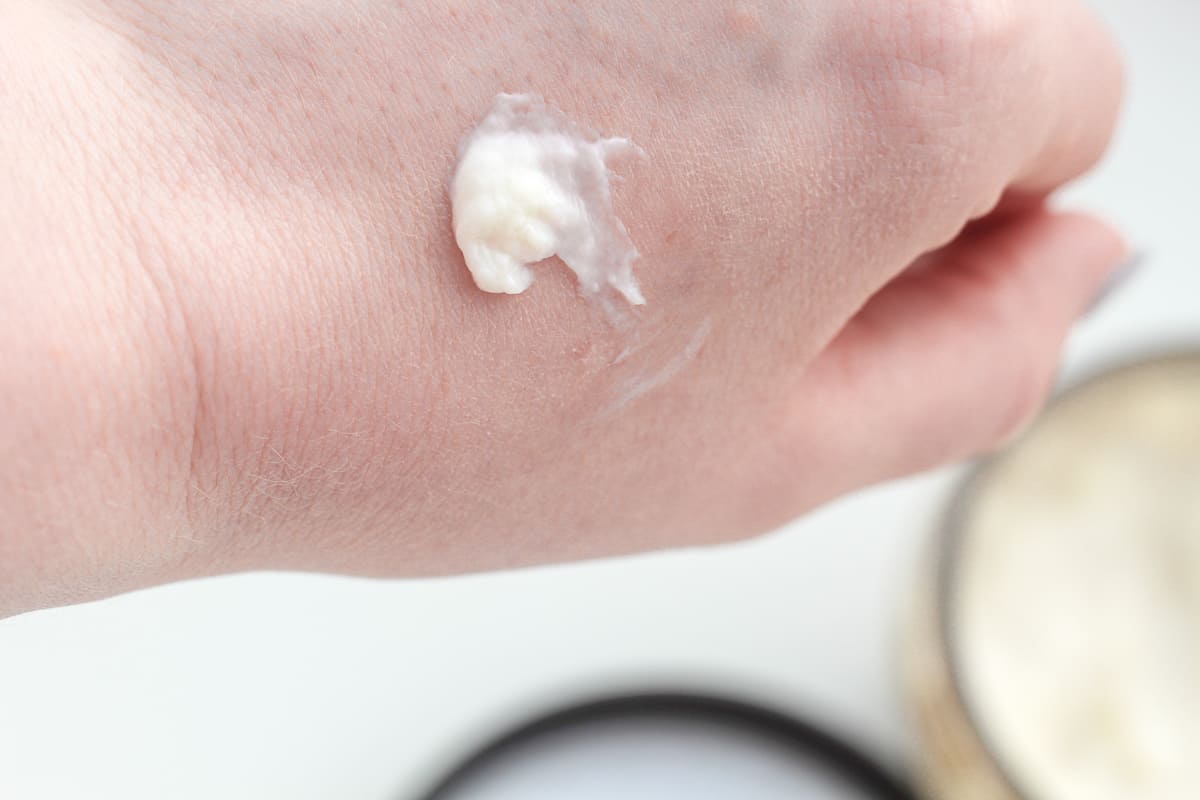 A sample of the Natura Hair Mask on the skin.